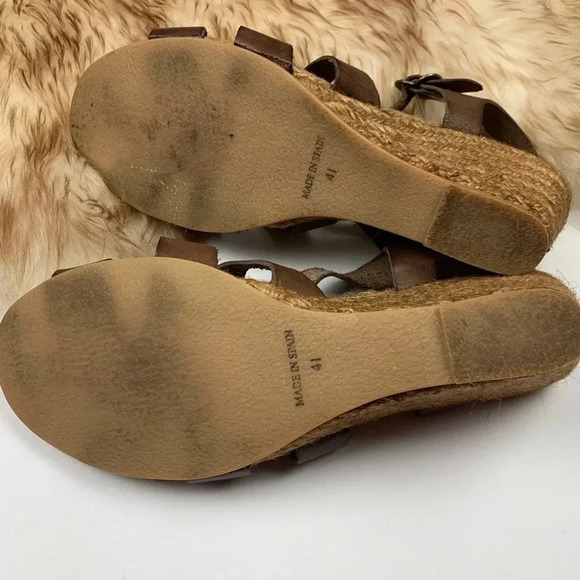 Eric Michael Brown Leather Wedge Espadrille Sandals Hobo Woven - Picture 4 of 6